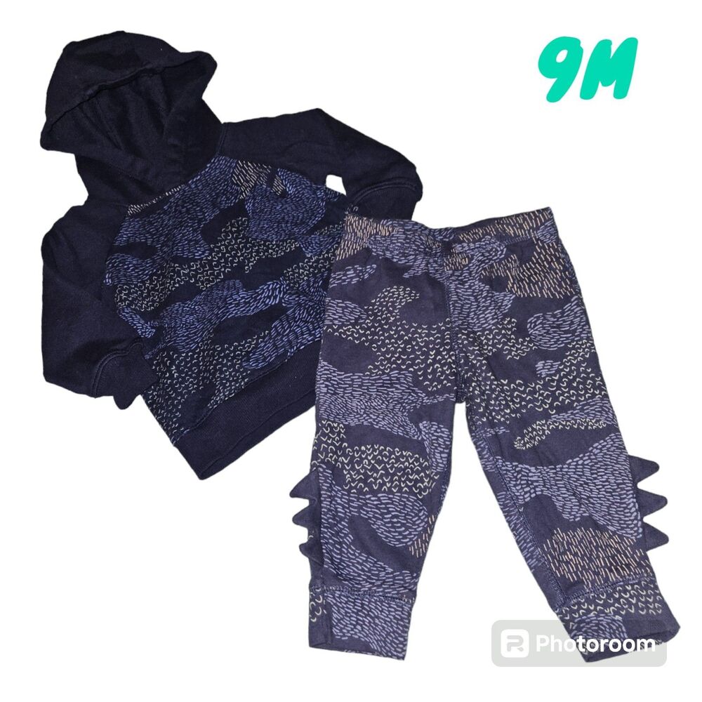 Carters 2p Camo Dino Jogger Hoodie Matching Set Blue Daycare Fall Boys 9M